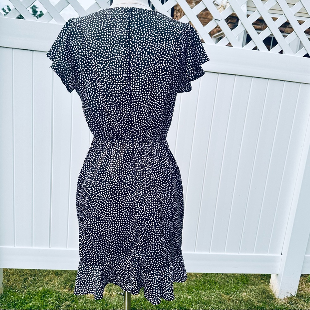AX Paris Black Polka Dot Wrap Frill Mini Dress - Picture 13 of 16